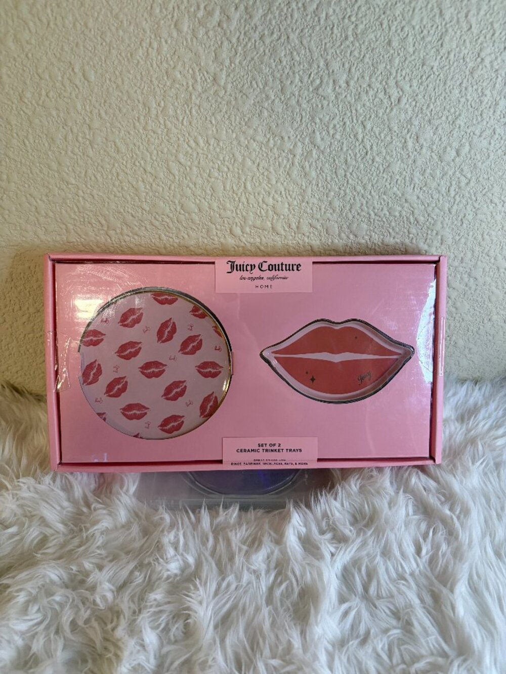 Juicy Couture Ceramic Trinket Tray Set Lips Kiss Print Jewelry Dish NWT